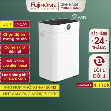 Máy hút ẩm lọc không khí DH18W.HEPA Nhập Khẩu FUJIHOME, Máy hút ẩm dân dụng 18L/ngày điều khiển App