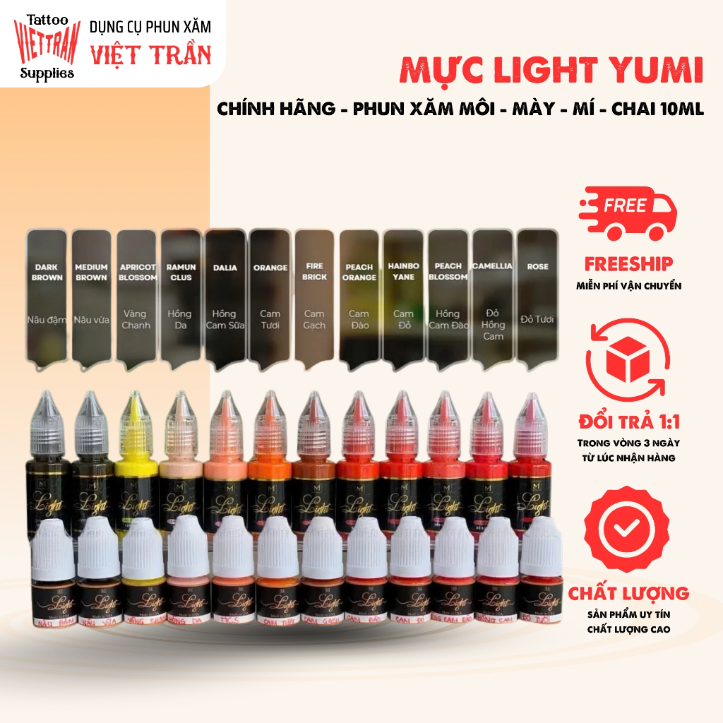 Mực Phun Mày Light Yumi Chính Hãng – Mực Làm Đẹp Môi, Đi Sợi Mày Mí – Full Size 10ml