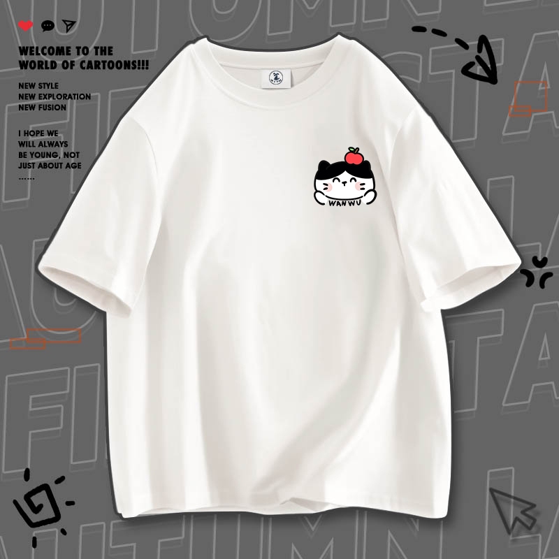 Áo thun HappyTee - Áo tay lỡ nam nữ Logo Bé Mèo Wanwu cotton 100 cao cấp