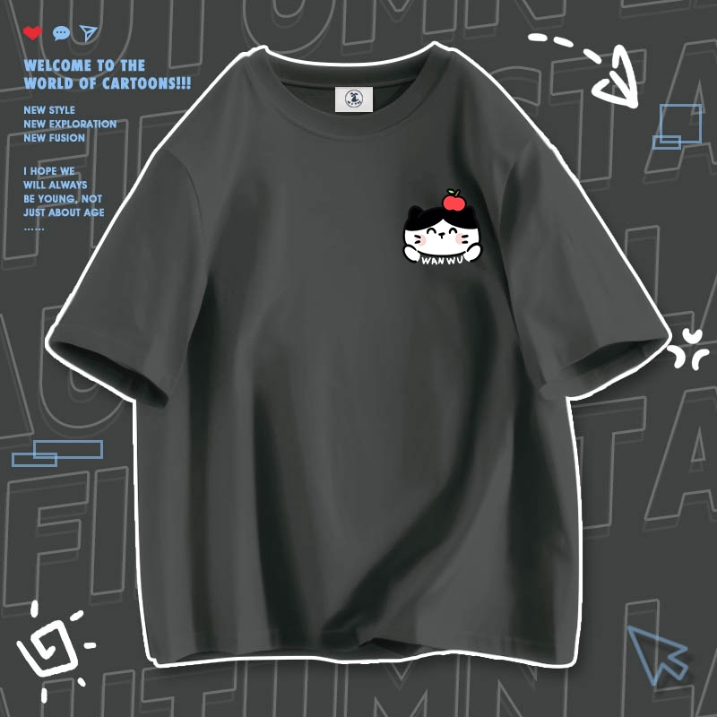 Áo thun HappyTee - Áo tay lỡ nam nữ Logo Bé Mèo Wanwu cotton 100 cao cấp