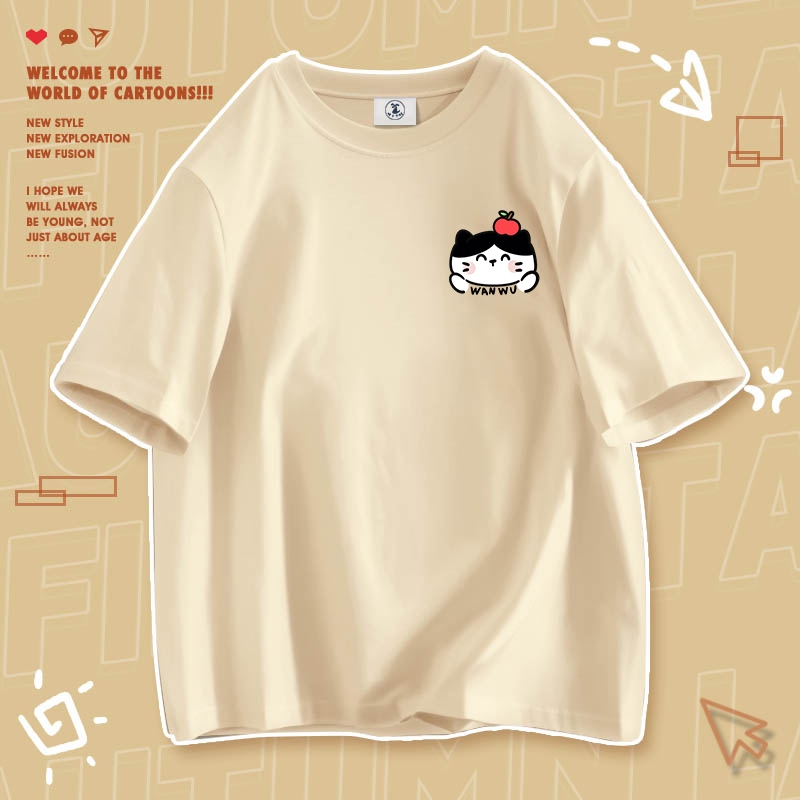 Áo thun HappyTee - Áo tay lỡ nam nữ Logo Bé Mèo Wanwu cotton 100 cao cấp
