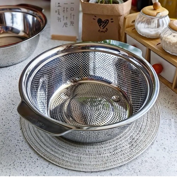 Rổ Chậu KINSGEM by Chockmen Inox Cao Cấp Dày Dặn Rổ Rửa Rau Rửa Hoa Củ Quả Có Tay Cầm Lỗ Thoát Nước