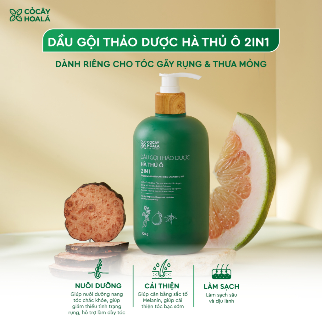 [BÁN CHẠY] Dầu Gội Thảo Dược Cỏ Cây Hoa Lá Hà Thủ Ô 2in1 420g Tặng Kèm Túi Vải