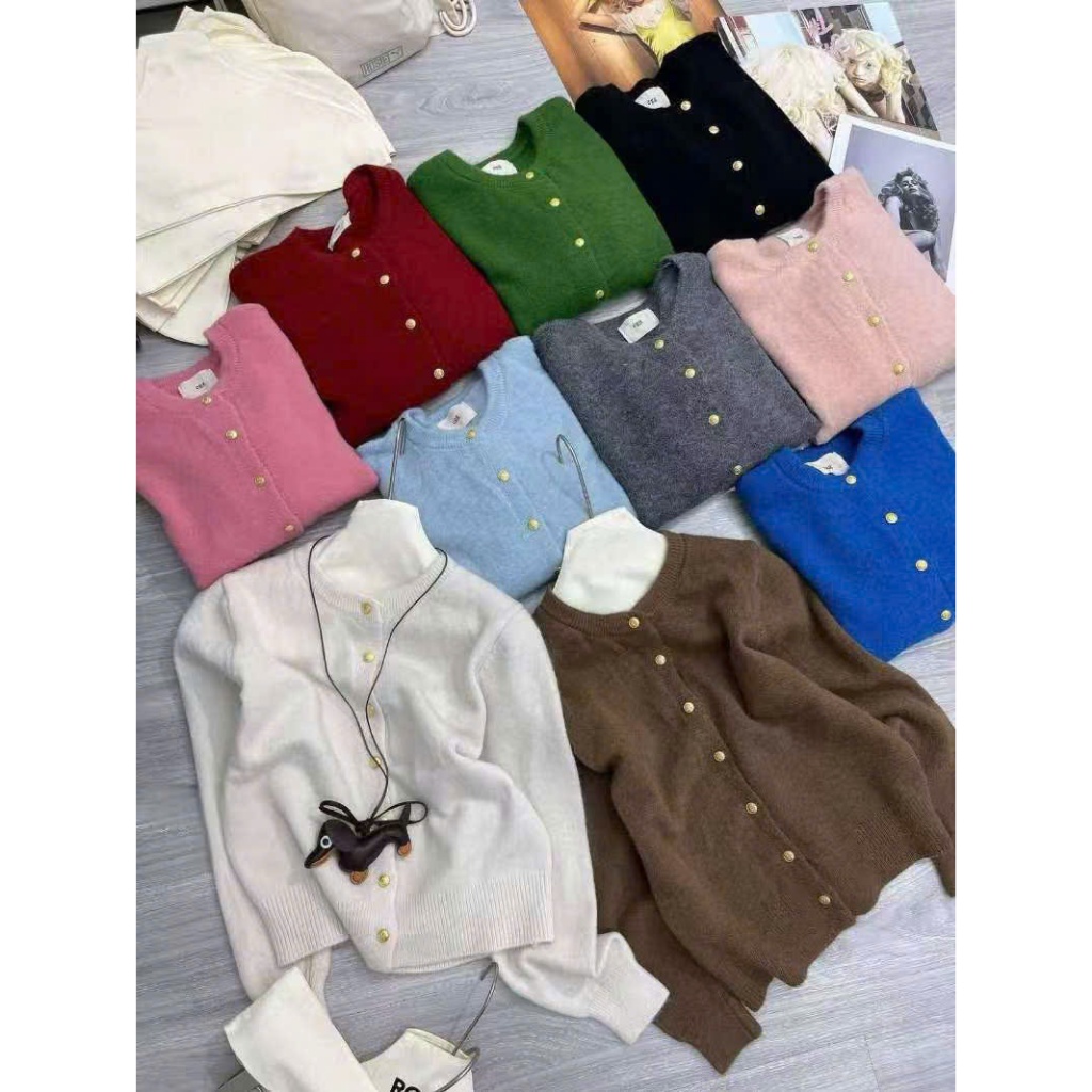 Áo cardigan len lông thỏ mác EGG cúc đồng basic dày dặn hàng QC