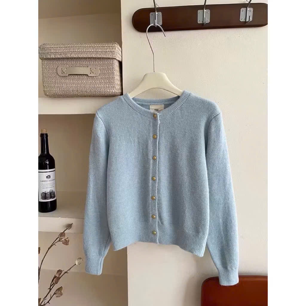 Áo cardigan len lông thỏ mác EGG cúc đồng basic dày dặn hàng QC