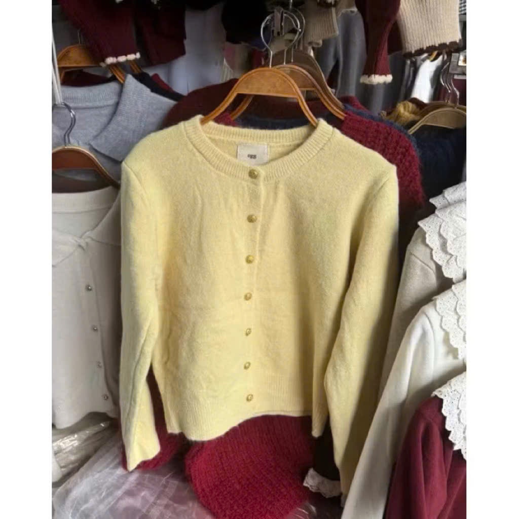 Áo cardigan len lông thỏ mác EGG cúc đồng basic dày dặn hàng QC