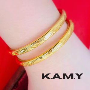 Vòng Tay Bọng Khắc Khía Hoa Tuyết Mạ Vàng 24K Bền Màu Sang Trọng - Phụ Kiện Nữ Cao Cấp