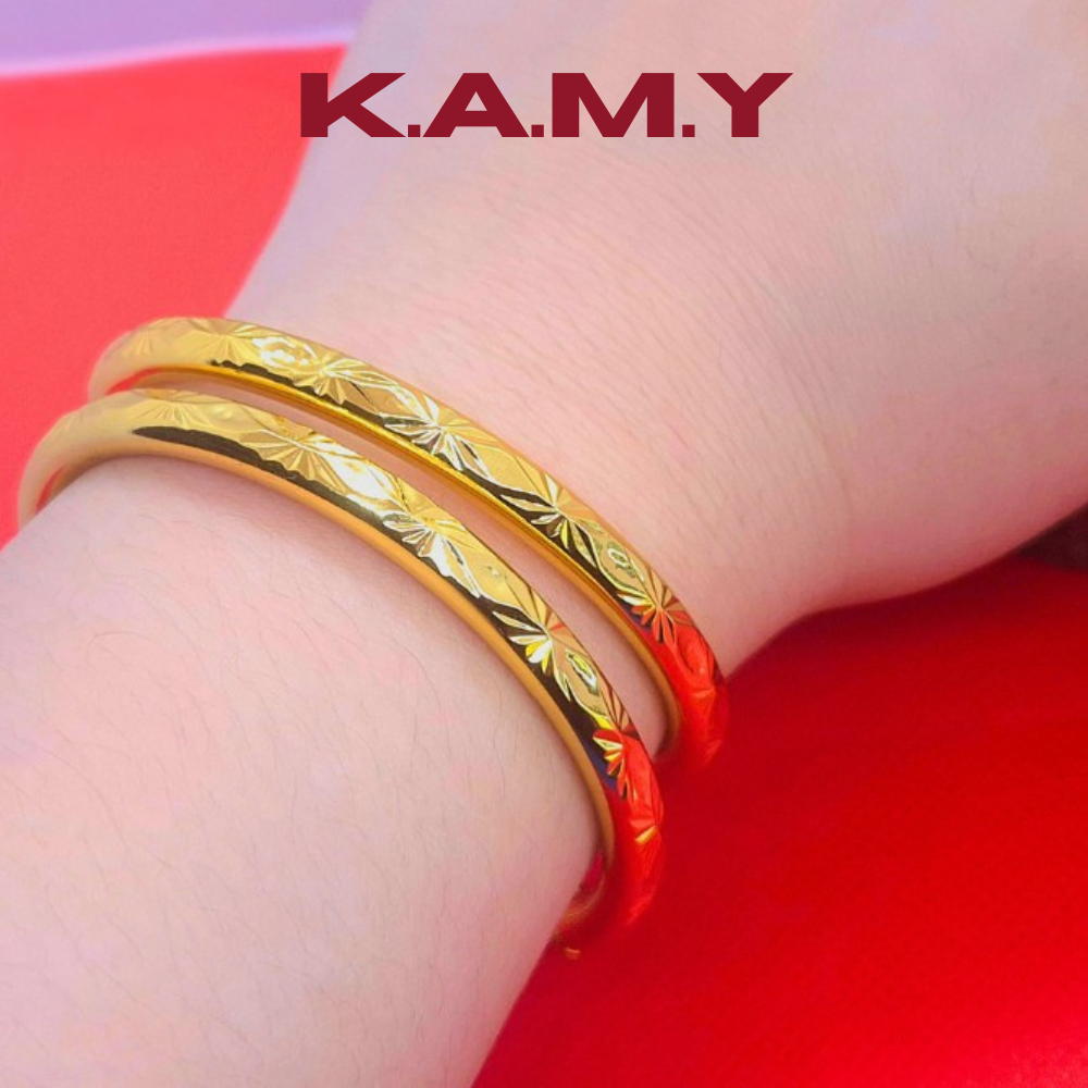 Vòng Tay Bọng Khắc Khía Hoa Tuyết Mạ Vàng 24K Bền Màu Sang Trọng - Phụ Kiện Nữ Cao Cấp