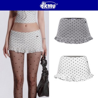 Chân váy kiểu họa tiết trái tim DKMV viền bèo đáng yêu dáng ngắn có quần trong thun ôm dáng Heart Mini Skirt | K-SET11-V