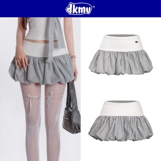 Chân váy bí phồng ngắn phối sọc nhí DKMV lưng thấp chất liệu thun ôm eo thiết kế logo inox Cá Jimin Skirt | K-SET10-V