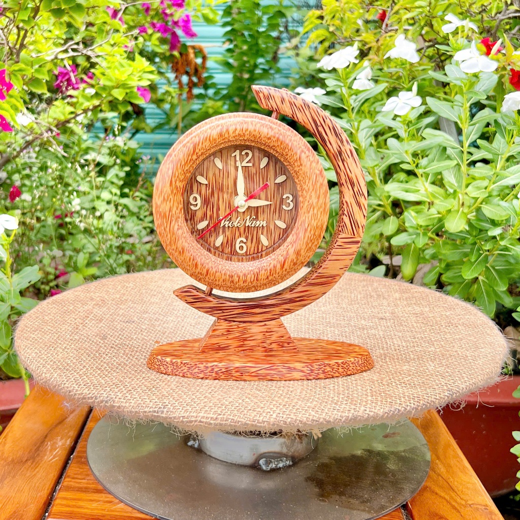 [ TẶNG KÈM PIN ] Đồng Hồ Gỗ Dừa Để Bàn Thiết Kế Địa Cầu Sáng Tạo, Trang Trí Phòng Làm Việc, Quà Tặng Sang Trọng