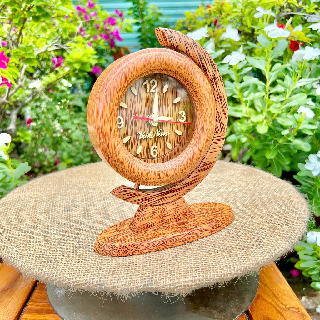 [ TẶNG KÈM PIN ] Đồng Hồ Gỗ Dừa Để Bàn Thiết Kế Địa Cầu Sáng Tạo, Trang Trí Phòng Làm Việc, Quà Tặng Sang Trọng