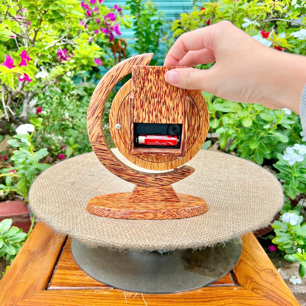 [ TẶNG KÈM PIN ] Đồng Hồ Gỗ Dừa Để Bàn Thiết Kế Địa Cầu Sáng Tạo, Trang Trí Phòng Làm Việc, Quà Tặng Sang Trọng