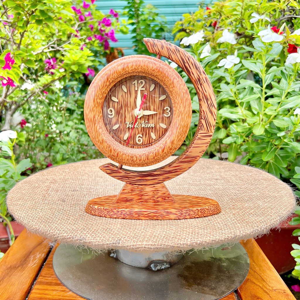 [ TẶNG KÈM PIN ] Đồng Hồ Gỗ Dừa Để Bàn Thiết Kế Địa Cầu Sáng Tạo, Trang Trí Phòng Làm Việc, Quà Tặng Sang Trọng