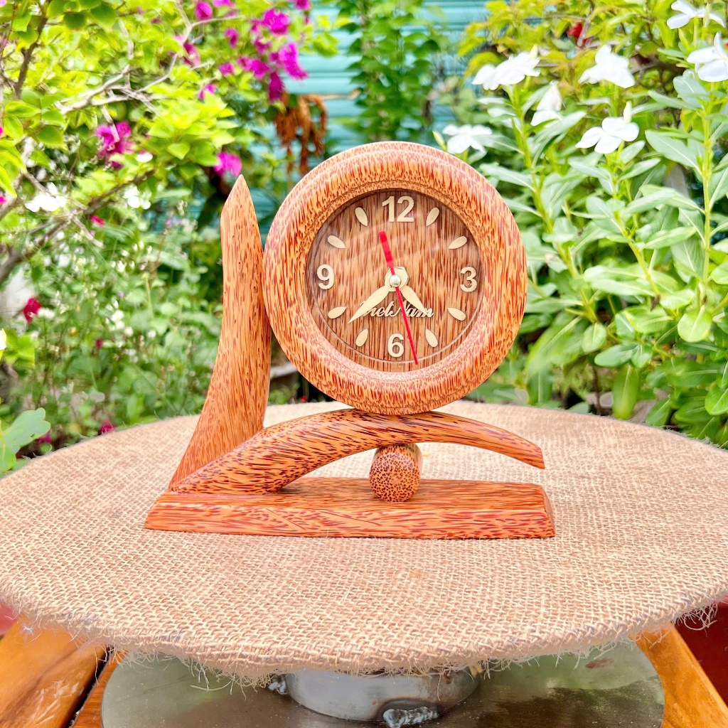 [ TẶNG KÈM PIN ] Đồng Hồ Gỗ Dừa Để Bàn Thiết Kế Nhánh Cây Sáng Tạo, Trang Trí Phòng Làm Việc, Quà Tặng Sang Trọng