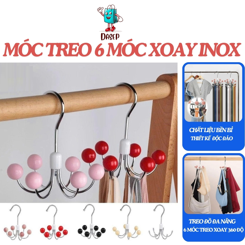 Mua 10 Tặng 1 Móc Treo Inox 6 Chấu Xoay Tiện Lợi Móc Treo Quần Áo, Túi Xách, Thắt Lưng, Mũ Nón