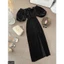 Đầm dress nhung đỏ bẹt vai màu đen A000229