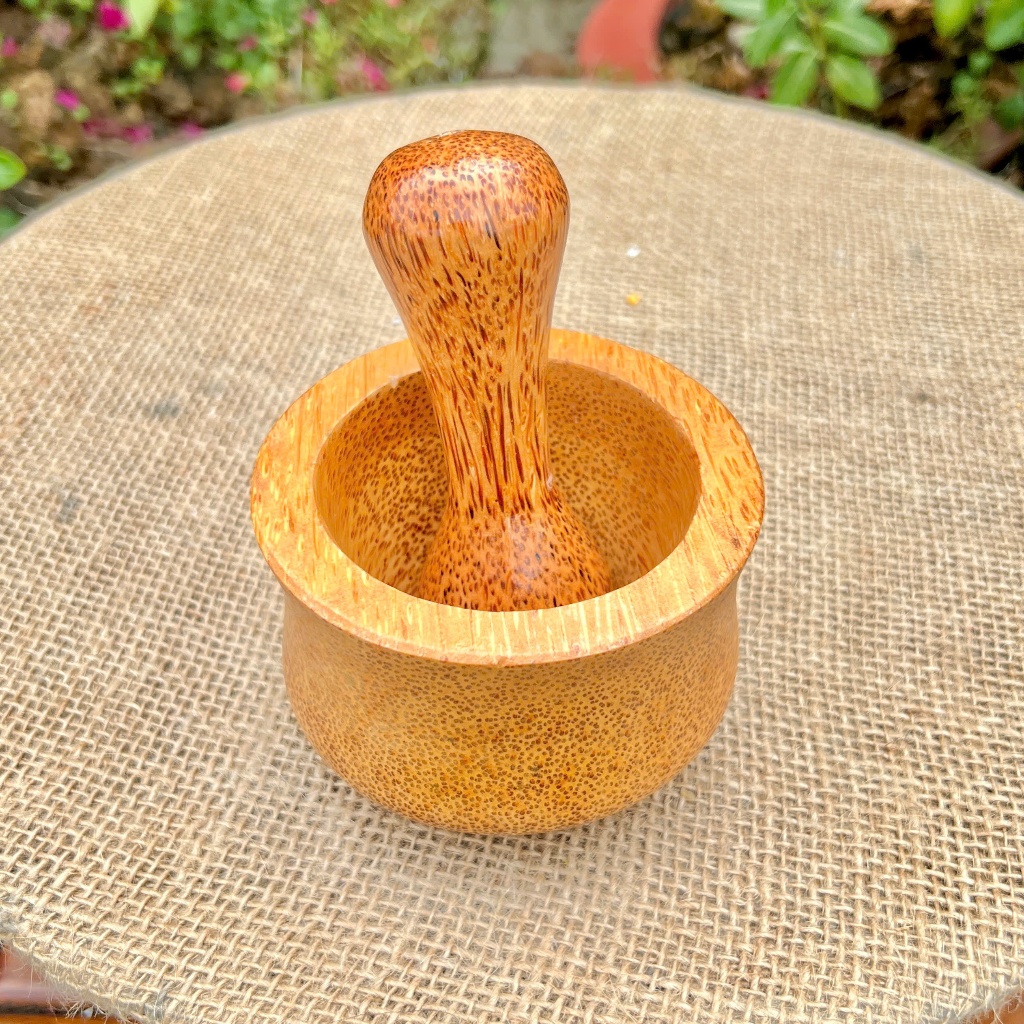 Bộ Chày và Cối Gỗ Mini Gỗ Dừa, Bộ Chày Cối Mini Đâm Tỏi Ớt Tiêu Bộ Cối Chày Nhỏ Xíu, Dùng Tại Văn Phòng Nhỏ Gọn Tiện Lợi