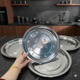 Combo 2 Khay tròn inox chùm nho có đủ cỡ dùng cho gia đình quán ăn tiện dụng - Hùng Home