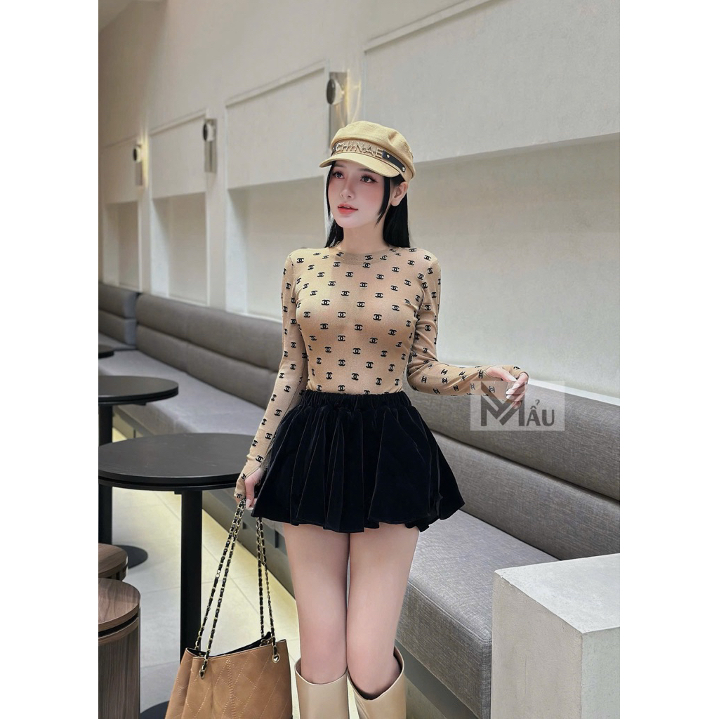 Chân váy nhung xếp li bồng mix đồ cực xinh
