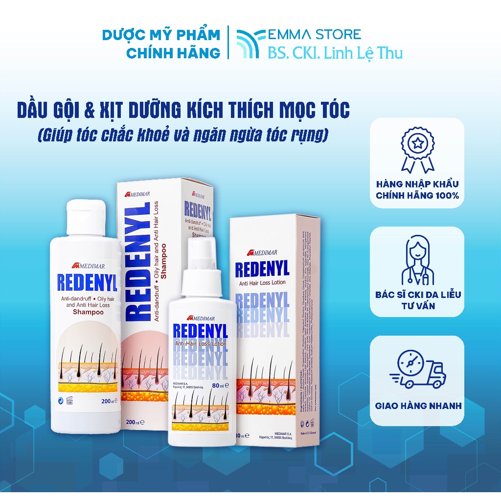 [Redenyl] Dầu Gội, Xịt Dưỡng Tóc Kích Thích Mọc Tóc, Giúp Tóc Chắc Khỏe, Ngăn Ngừa Rụng Tóc