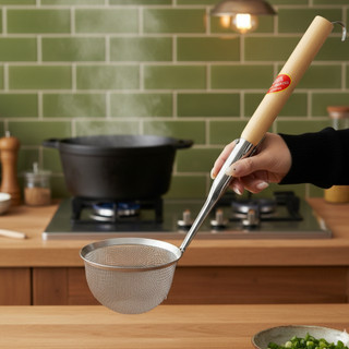 Vợt trụng hủ tiếu,bún,phở CÁN DÀI cán gỗ chống nóng cao cấp Vạn Lợi