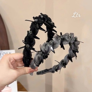 Băng đô tóc cài tóc vải voan óng thời trang đính đá nơ xược chống trơn trượt