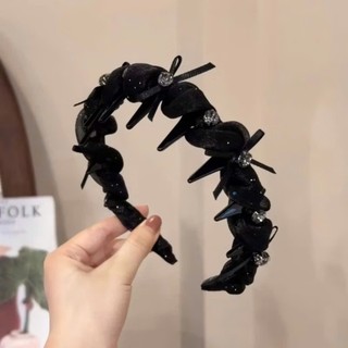 Băng đô tóc cài tóc vải voan óng thời trang đính đá nơ xược chống trơn trượt