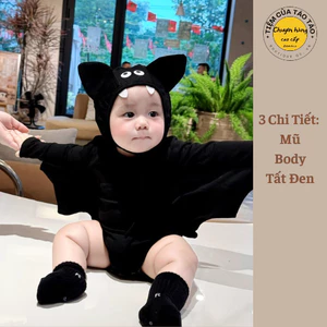 Set bodysuit Dơi halloween kèm mũ TẶNG KÈM TẤT ĐEN cover Hàn Quốc cho bé trai, bé gái, sơ sinh bé 5-13kg
