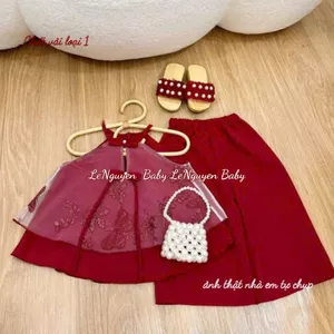 LeNguyen Baby Bộ Yếm Bé Gái Thảo Chi - Thiết Kế 2 Lớp Cao Cấp Vải Lưới Mềm Mịn & Lụa Mềm Mịn Phù Hợp Trung Thu Lễ Tế Cho