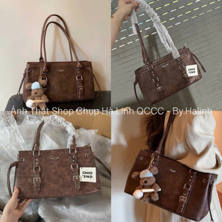 Chio2nd - Túi Kẹp Nách Chio Loang 2 Đai Cs Vintage kèm charm Gấu Bóng Chày