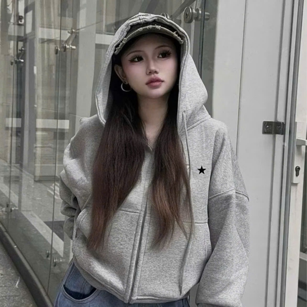 Áo Hoodie Zip Nỉ Bông Họa TIết Ngôi Sao Sport Ss New Form Chuẩn Nam Nữ Keeshy