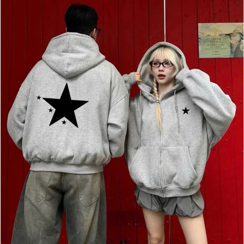 Áo Hoodie Zip Nỉ Bông Họa TIết Ngôi Sao Sport Ss New Form Chuẩn Nam Nữ Keeshy