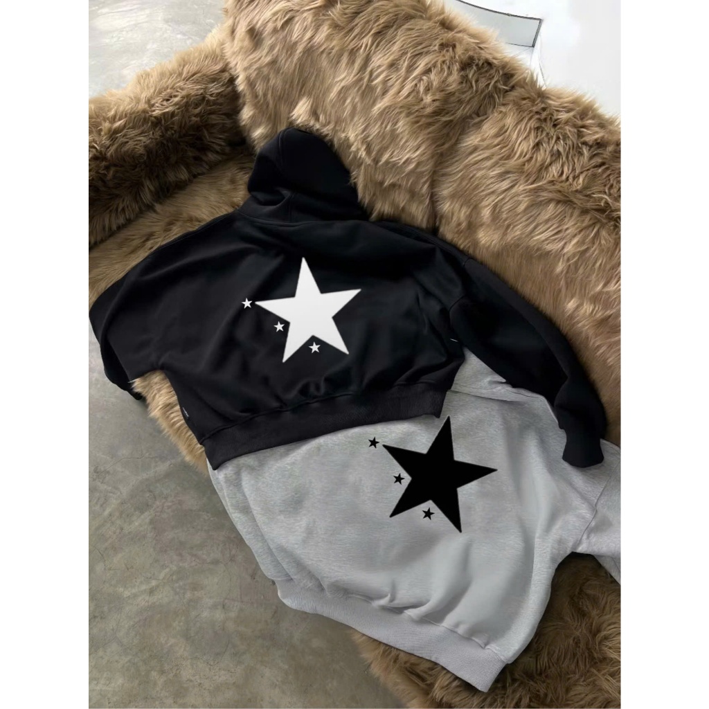 Áo Hoodie Zip Nỉ Bông Họa TIết Ngôi Sao Sport Ss New Form Chuẩn Nam Nữ Keeshy