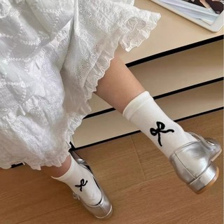 Tất Cổ Cao Nữ MS C1 Hoạ Tiết Thêu Nơ Xinh Xắn Phong Cách Hàn Quốc Mã C1