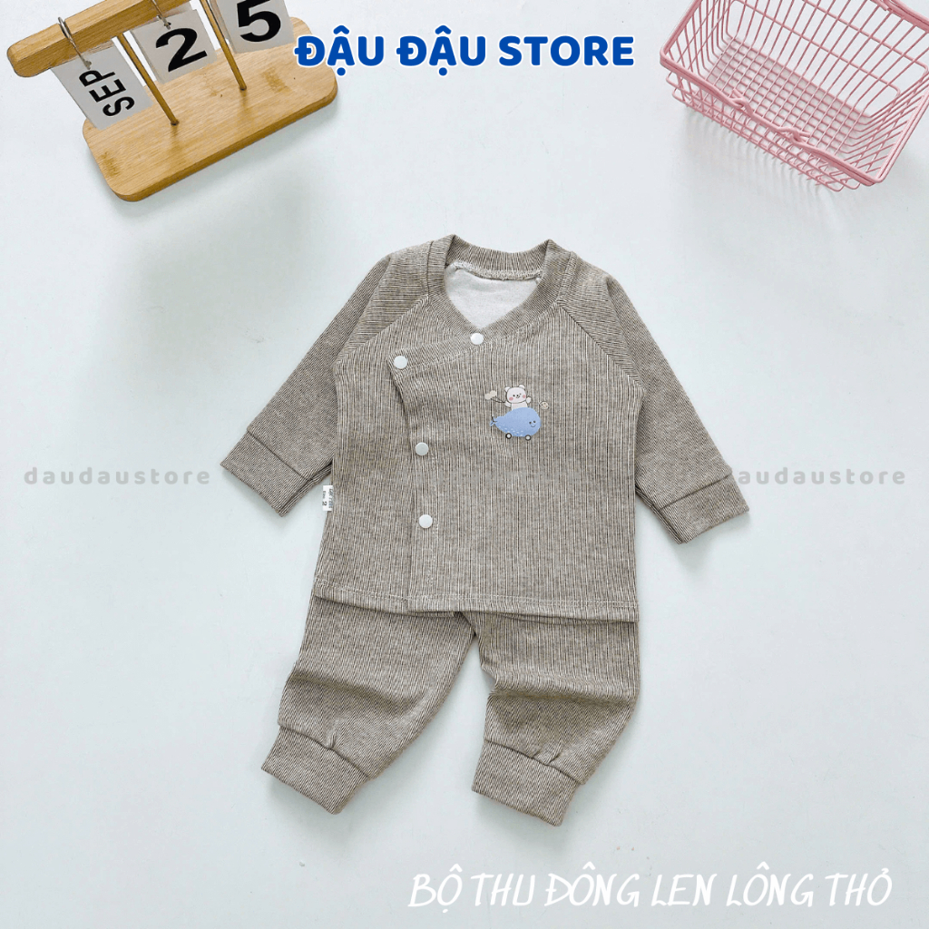 Set 3/5 Bộ Dài Tay Thu Đông Chất Len Lông Thỏ - Quần Đáp Mông Mềm Mại ấm áp cho bé sơ sinh 3-9kg BLEN00 Đậu Đậu Store