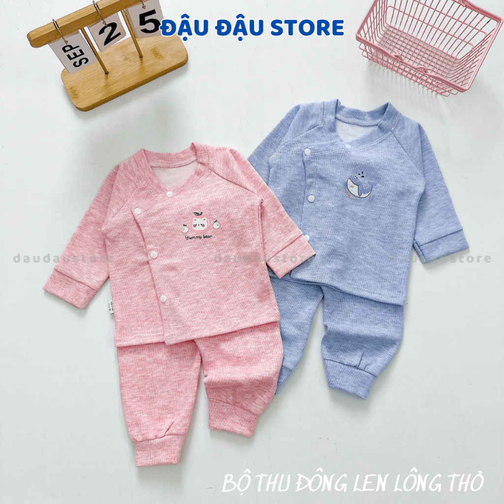 Set 3/5 Bộ Dài Tay Thu Đông Chất Len Lông Thỏ - Quần Đáp Mông Mềm Mại ấm áp cho bé sơ sinh 3-9kg BLEN00 Đậu Đậu Store