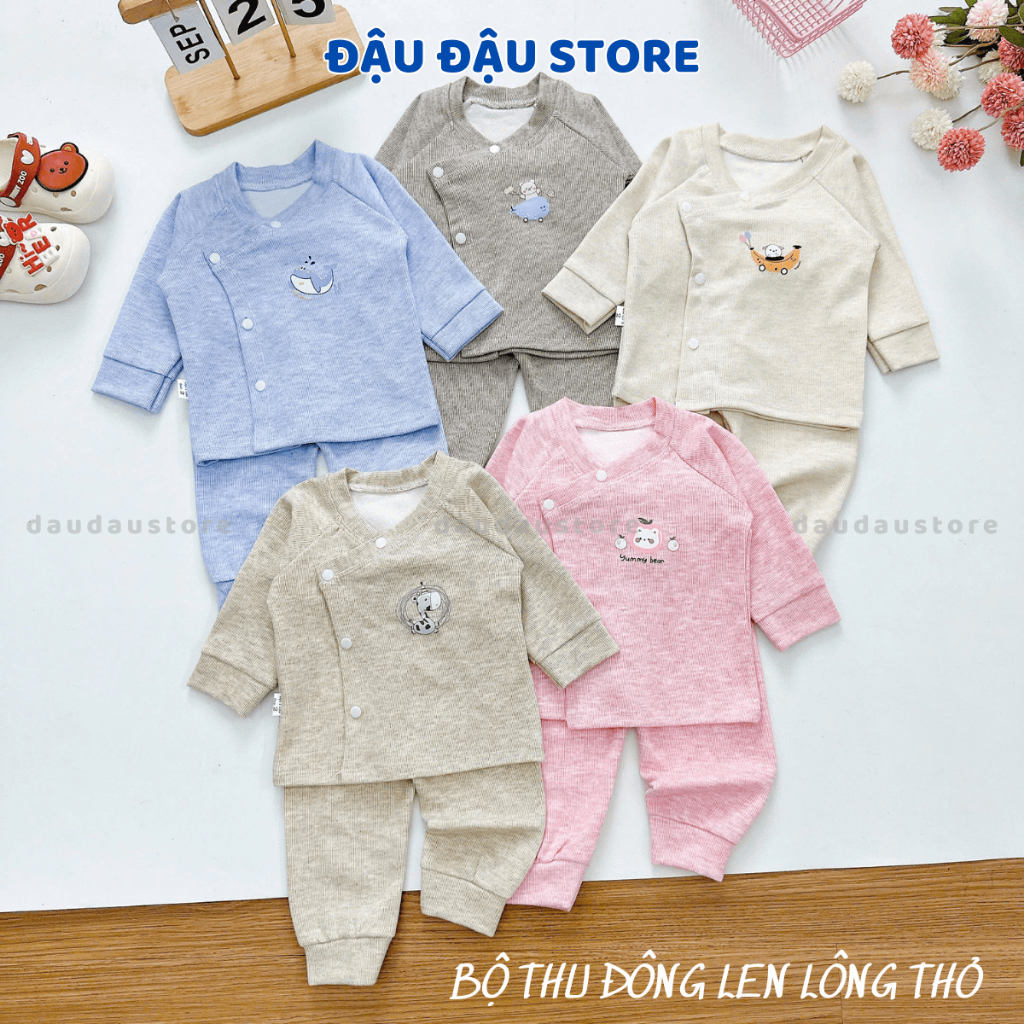 Set 3/5 Bộ Dài Tay Thu Đông Chất Len Lông Thỏ - Quần Đáp Mông Mềm Mại ấm áp cho bé sơ sinh 3-9kg BLEN00 Đậu Đậu Store