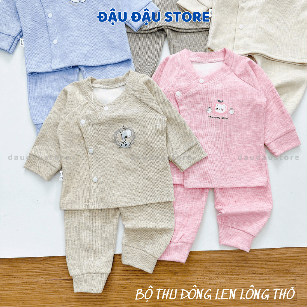 Set 3/5 Bộ Dài Tay Thu Đông Chất Len Lông Thỏ - Quần Đáp Mông Mềm Mại ấm áp cho bé sơ sinh 3-9kg BLEN00 Đậu Đậu Store