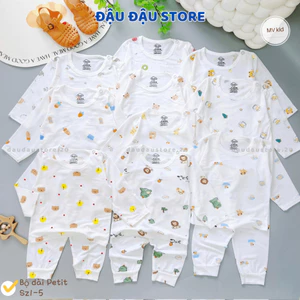 Set 2/3 Bộ Dài Tay Trắng Thun Petit In hoạ tiết mềm mịn cho bé trai bé gái 3-13kg MV-DL20 Đậu Đậu Store
