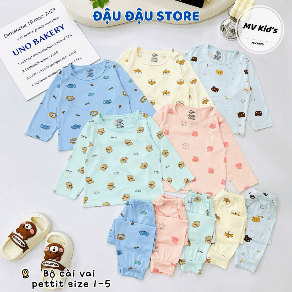 [Bộ Dài Cài Vai] Set 2/3 Bộ Dài Tay Màu Thun Petit In hoạ tiết mềm mịn cho bé sơ sinh 3-15kg NT-DL19 Đậu Đậu Store
