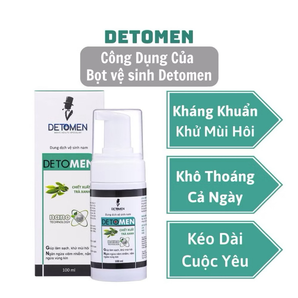 Dung dịch vệ sinh nam Detomen nano Bạc ngăn ngừa hạt ngọc kháng khuẩn hương bạc hà 100ml