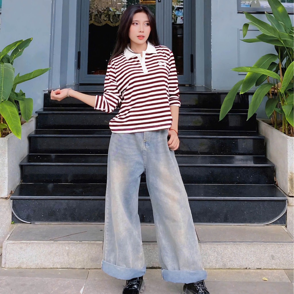 Áo Tay Dài Mirage Sọc Màu Đỏ Local Brand Chất Vải Mềm Mịn.