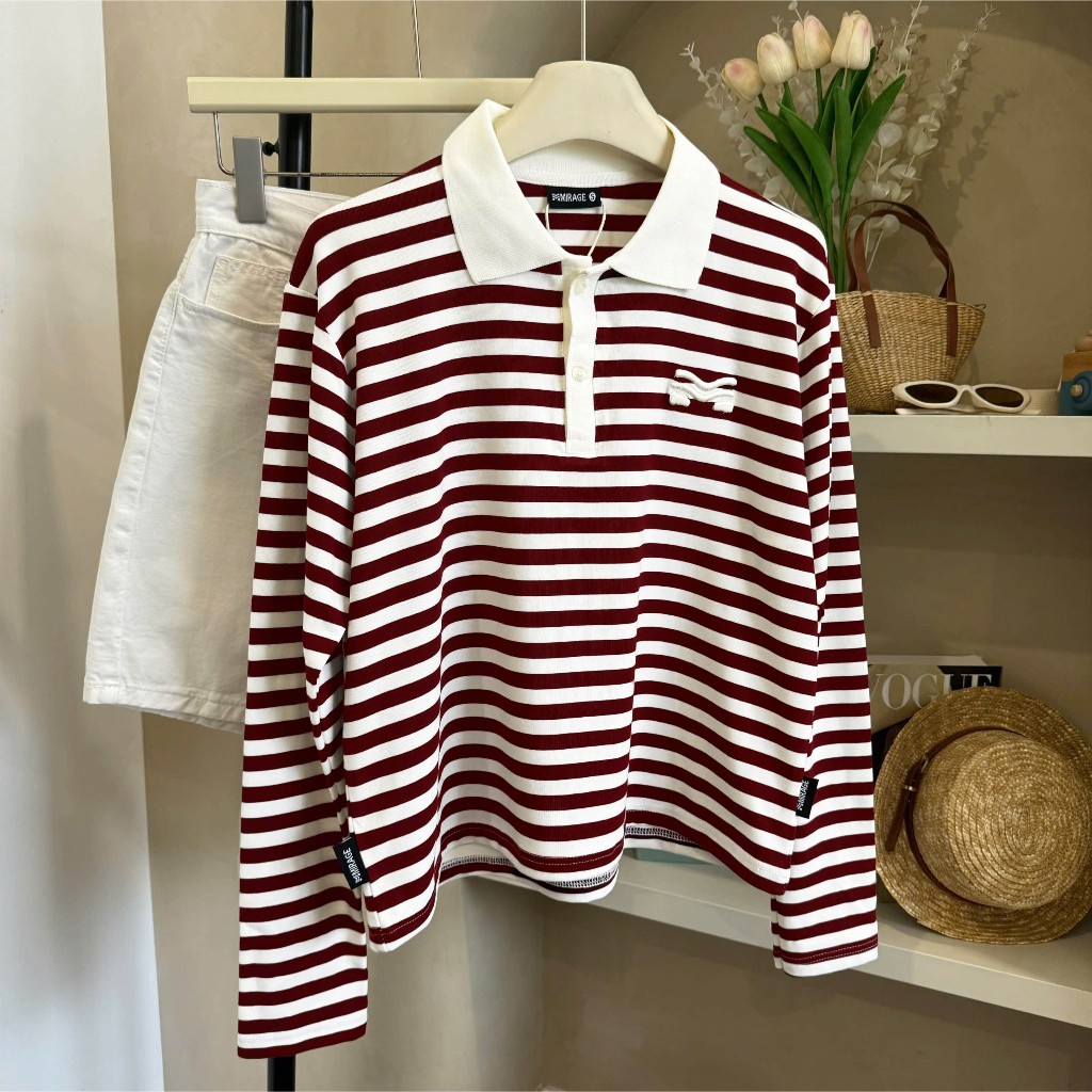 Áo Tay Dài Mirage Sọc Màu Đỏ Local Brand Chất Vải Mềm Mịn.
