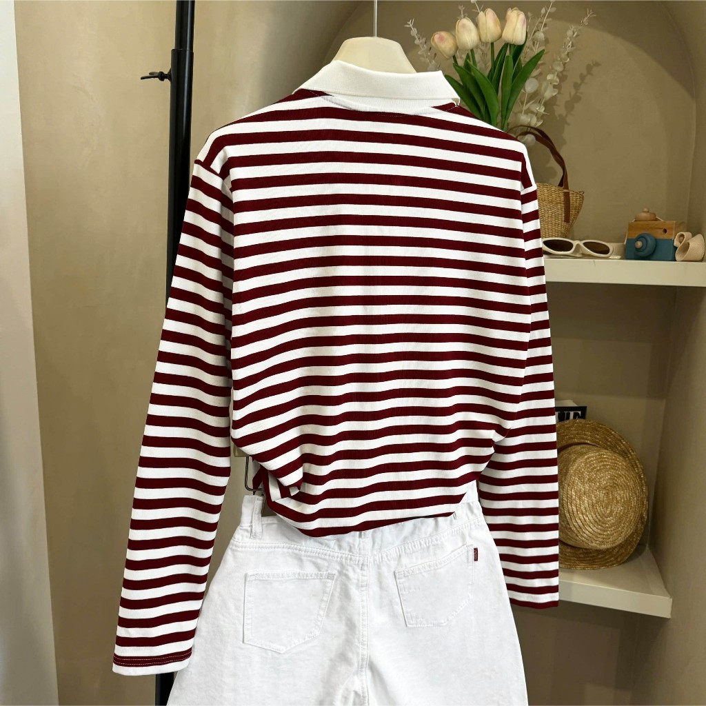 Áo Tay Dài Mirage Sọc Màu Đỏ Local Brand Chất Vải Mềm Mịn.