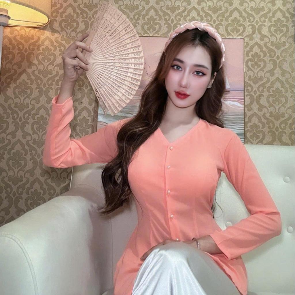 B.A29 - Bộ Áo Voan Cổ Tim Cài Nút Tay Dài