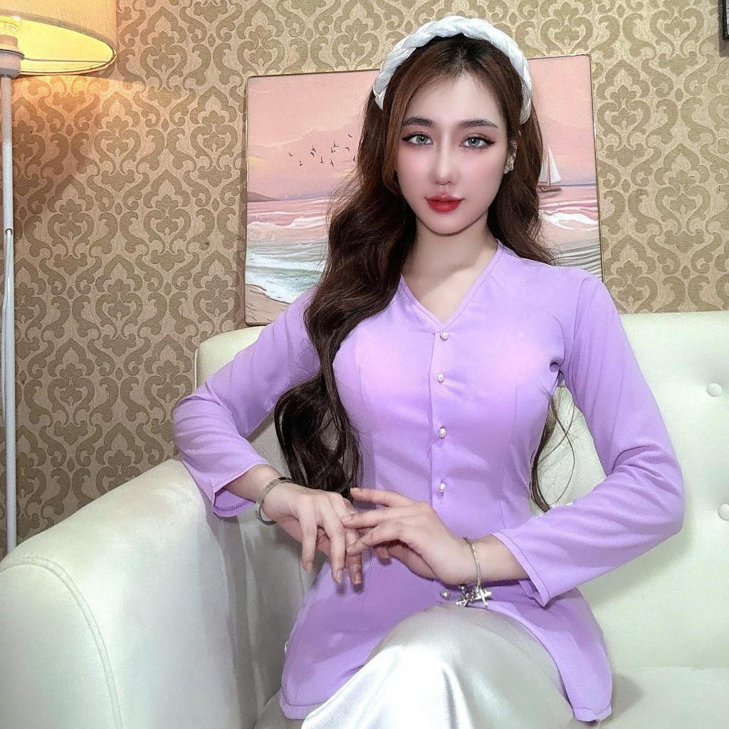 B.A29 - Bộ Áo Voan Cổ Tim Cài Nút Tay Dài