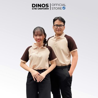 Áo Thun Cổ Trụ Nam Nữ Dinos Chất Thun Cá Sấu Màu Kem Phối Nâu Làm Đồng Phục Nhóm, Lớp,Nhân Viên Quán