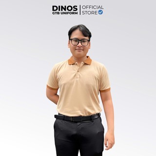 Áo Thun Polo Nam Nữ Dinos Màu Kem Phối Nâu - Đồng Phục Đẹp Cho Nhà Hàng, Khách Sạn, Quán Cà Phê