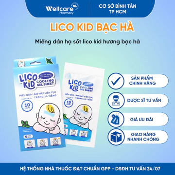 [CHÍNH HÃNG]Miếng Dán Hạ Sốt Lico Kid Bạc Hà Giúp Hạ Sốt, Giảm Đau - 6 Miếng
